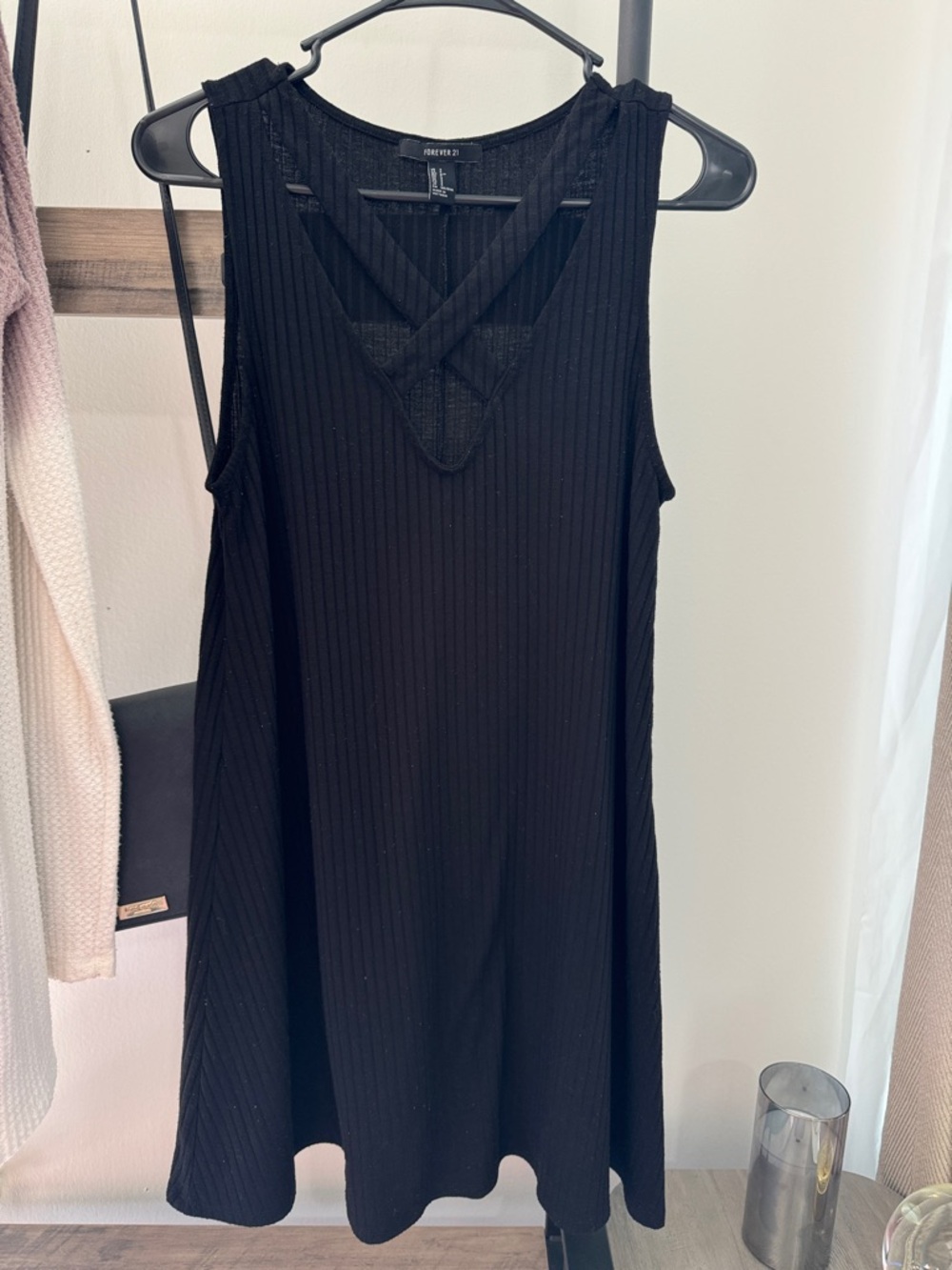 Forever 21 Black Ribbed Crisscross Tank Swing Dress size small